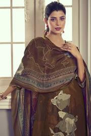 Brown Pure Bemberg Silk Digital Print Casual Salwar Suit